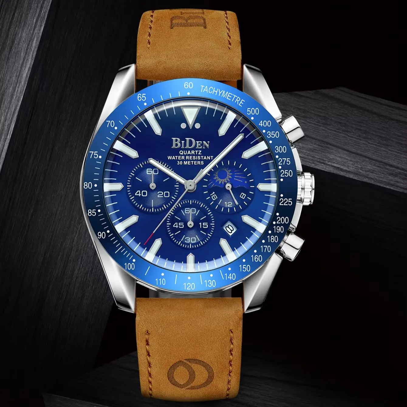 

BIDEN мужские часы брендовые роскошные кожаные водонепроницаемые спортивные кварцевые часы с хронографом в стиле милитари мужские часы Relogio Masculino