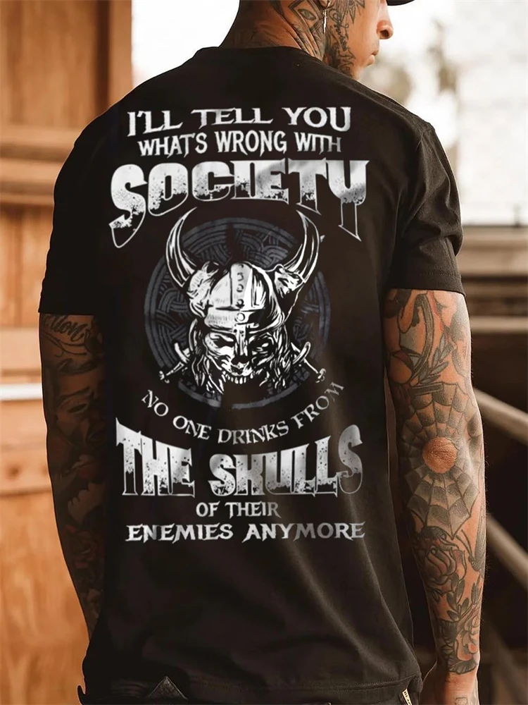 New Summer Men's Crew-Neck Short-Sleeve T-Shirt Tribal Knight Print Short-Sleeve Men's Casual Retro Top Everyday Streetwear