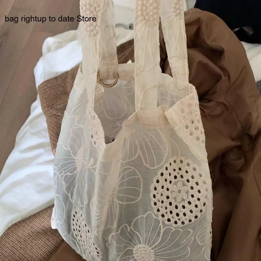 Summer French Artistic Hollow Embroidered Single Shoulder Cloth Bag with Gentle and Romantic Temperament Women