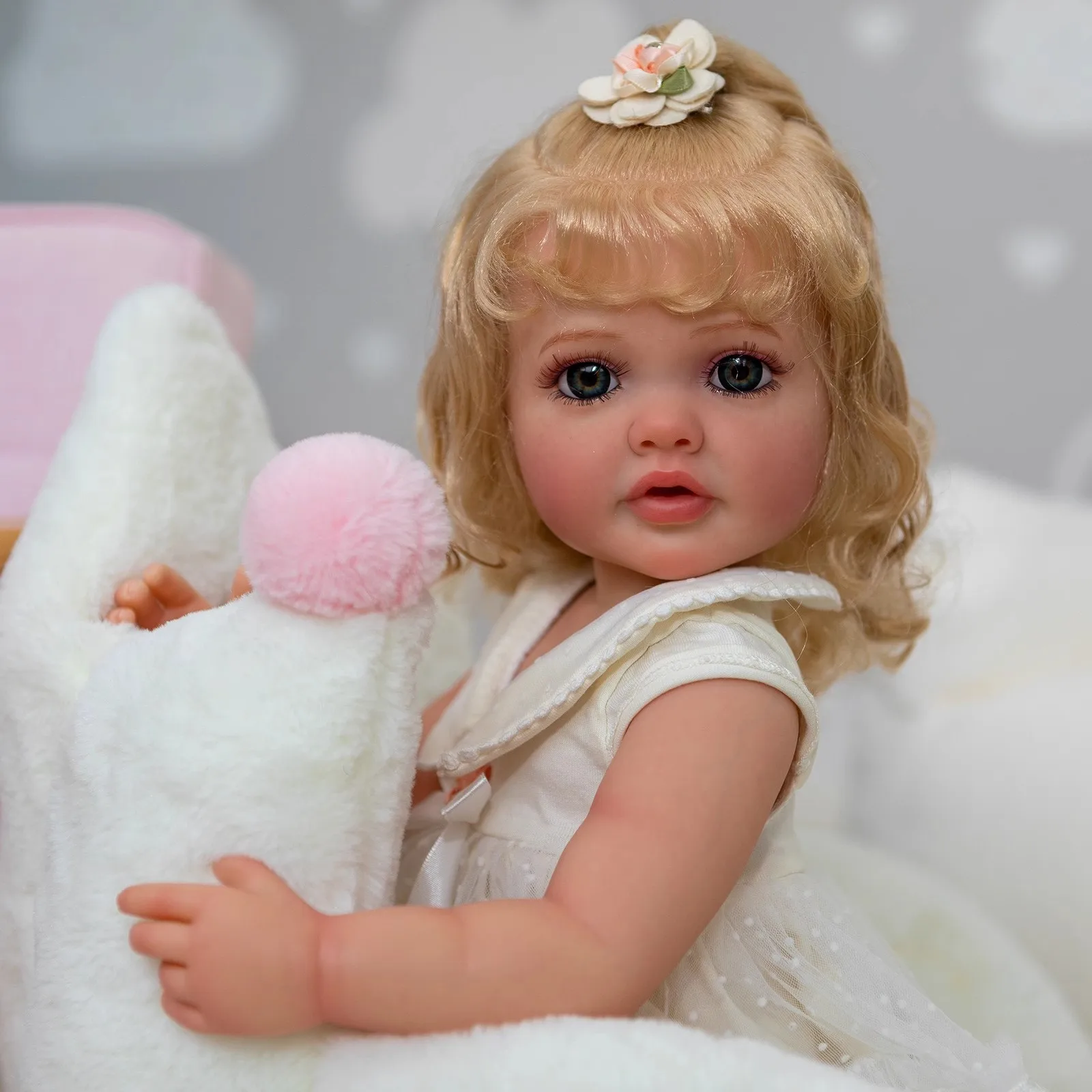 Cuddly Handmade Full Body Silicone Viny Bebe Reborn Girl With Pasted Wigs Lifelike Realistic Reborn Baby Girl Kid Christmas Gift