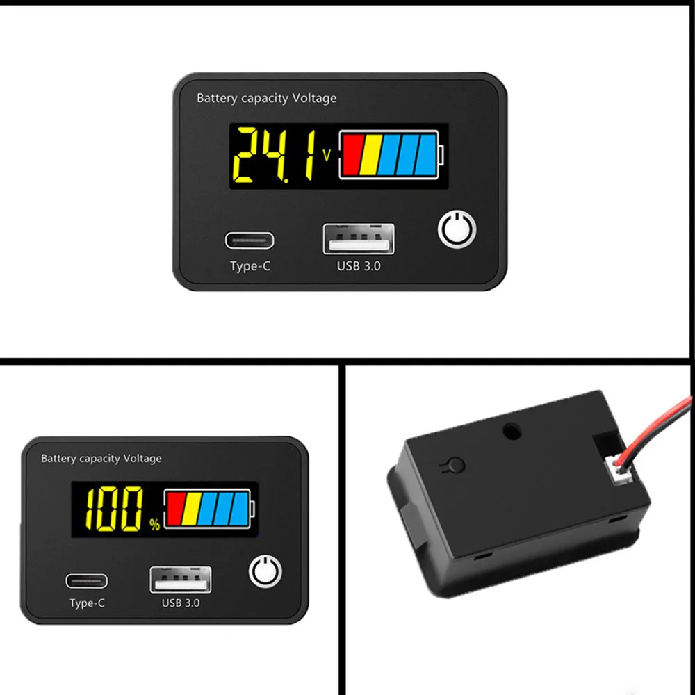 DC8-30V USB Type-C Lead Acid Lithium Battery Charge Capacity Indicator Car Motorcycle Digital Voltmeter Voltage Tester Meter