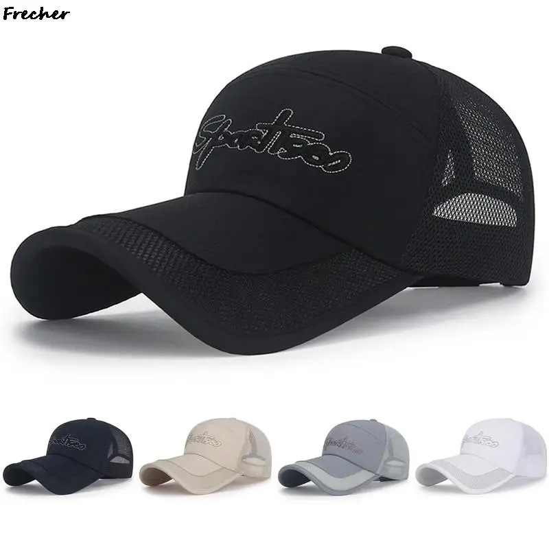 Mesh Patchwork Baseball Cap Long Visors Golf Caps Letter Embroidery Snapback Hat Basketball Football Sports Casquette Unisex