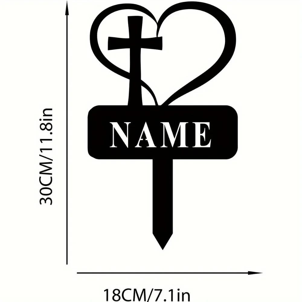 Custom Metal Heart Cross Memorial. Personalized Grave Marker. in Memory Cross for Cemetery & Garden. for Loved One Lost.