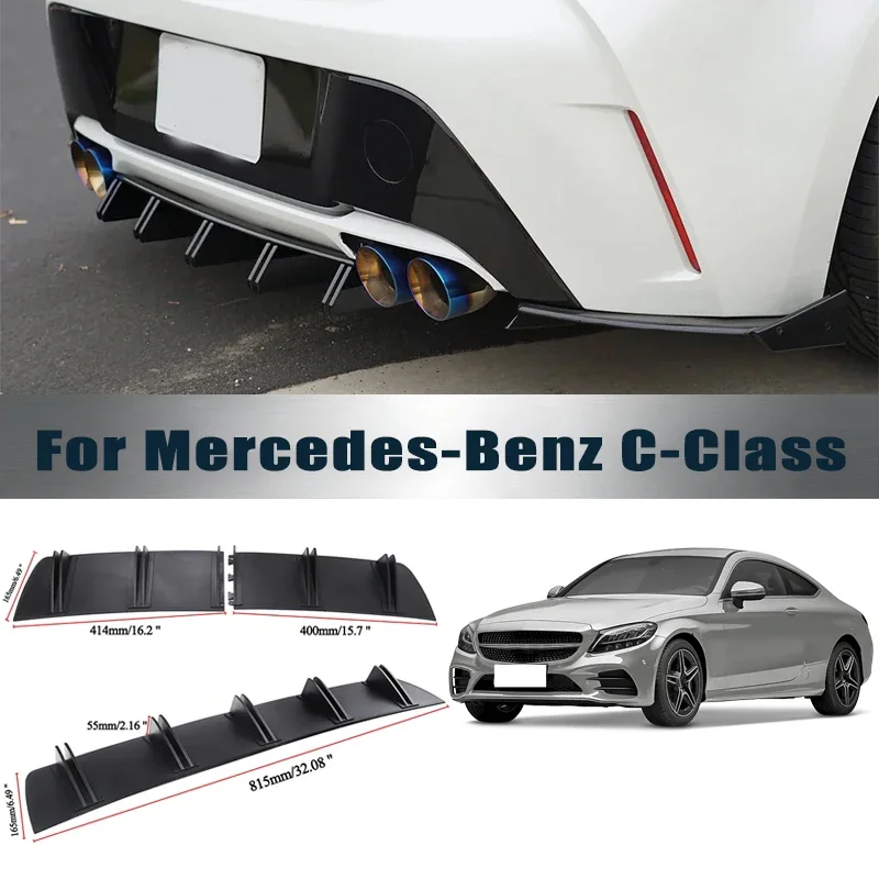 Rear Bumper Shark Fin Diffuser ABS Curved Aero Splitter Anti-Collision Chassis Protector For Mercedes-Benz C-Class Car Styling