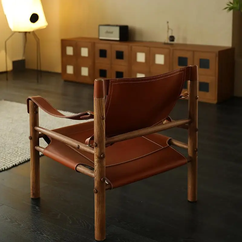 

Medieval Spanish retro hunting chair imported solid wood sofa chair saddle leather designer single leisure chair