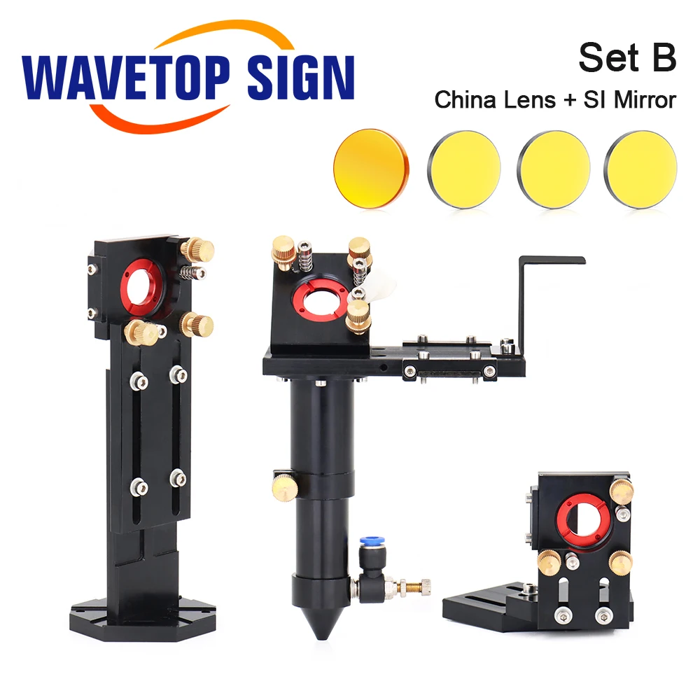 SignkoRay E Series CO2 Laser Head Set + 1Pcs Focus Lens + 3Pcs Si / Mo Mirrors for Co2 Laser Engraver Cutting Machine Parts