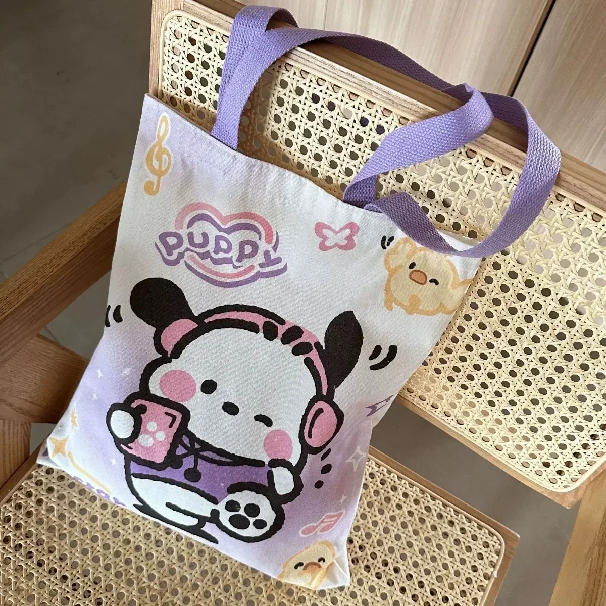 Kuromi Canvas Bag Miniso Cartoon Printing Versatile Large Capacity My Melody Students Book Portable Laptop Storage Shoulder Bag