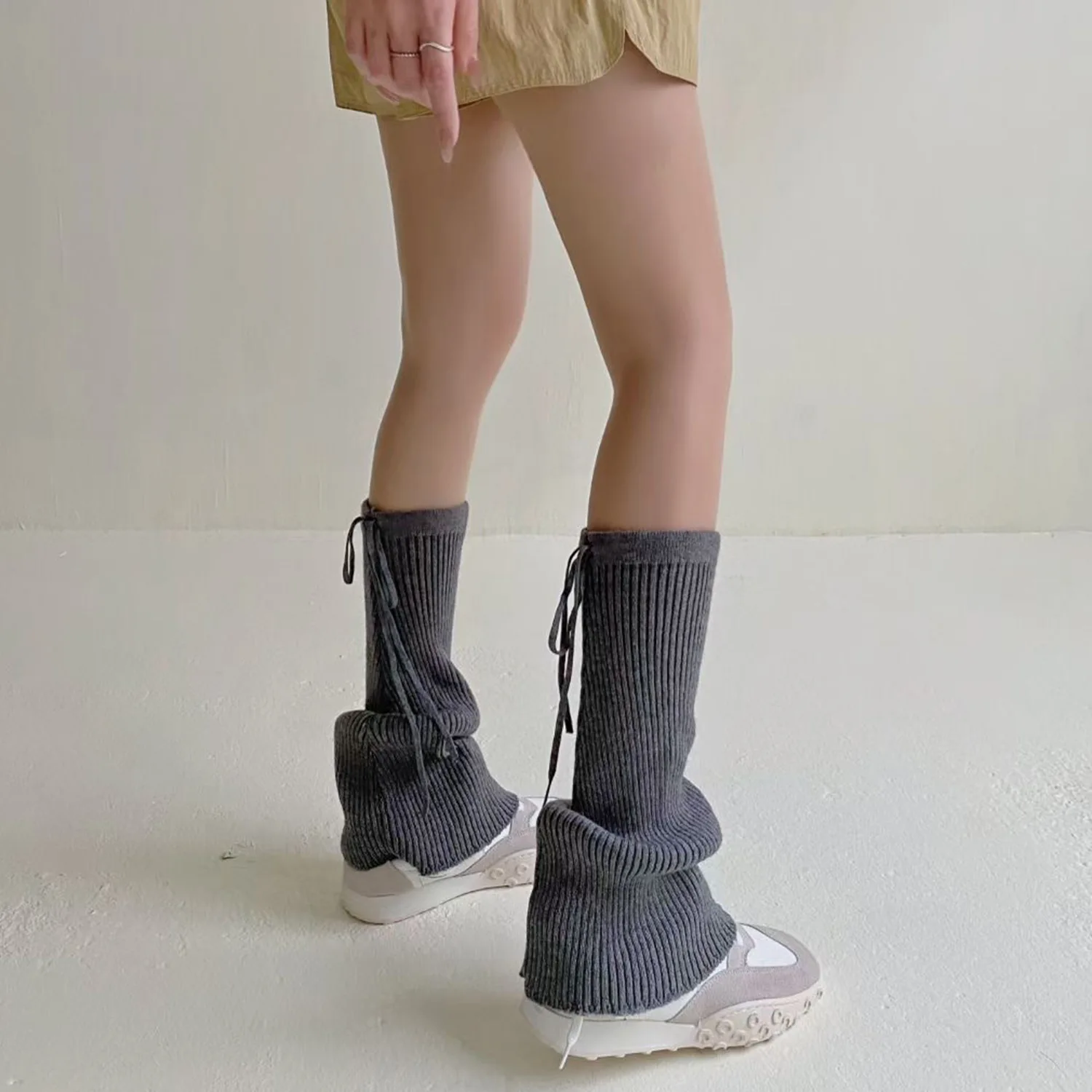 2025 New Hot-selling Autumn and Winter Solid Color Socks Niche Straps Design Sense  Leg Covers Simple and Fashionable