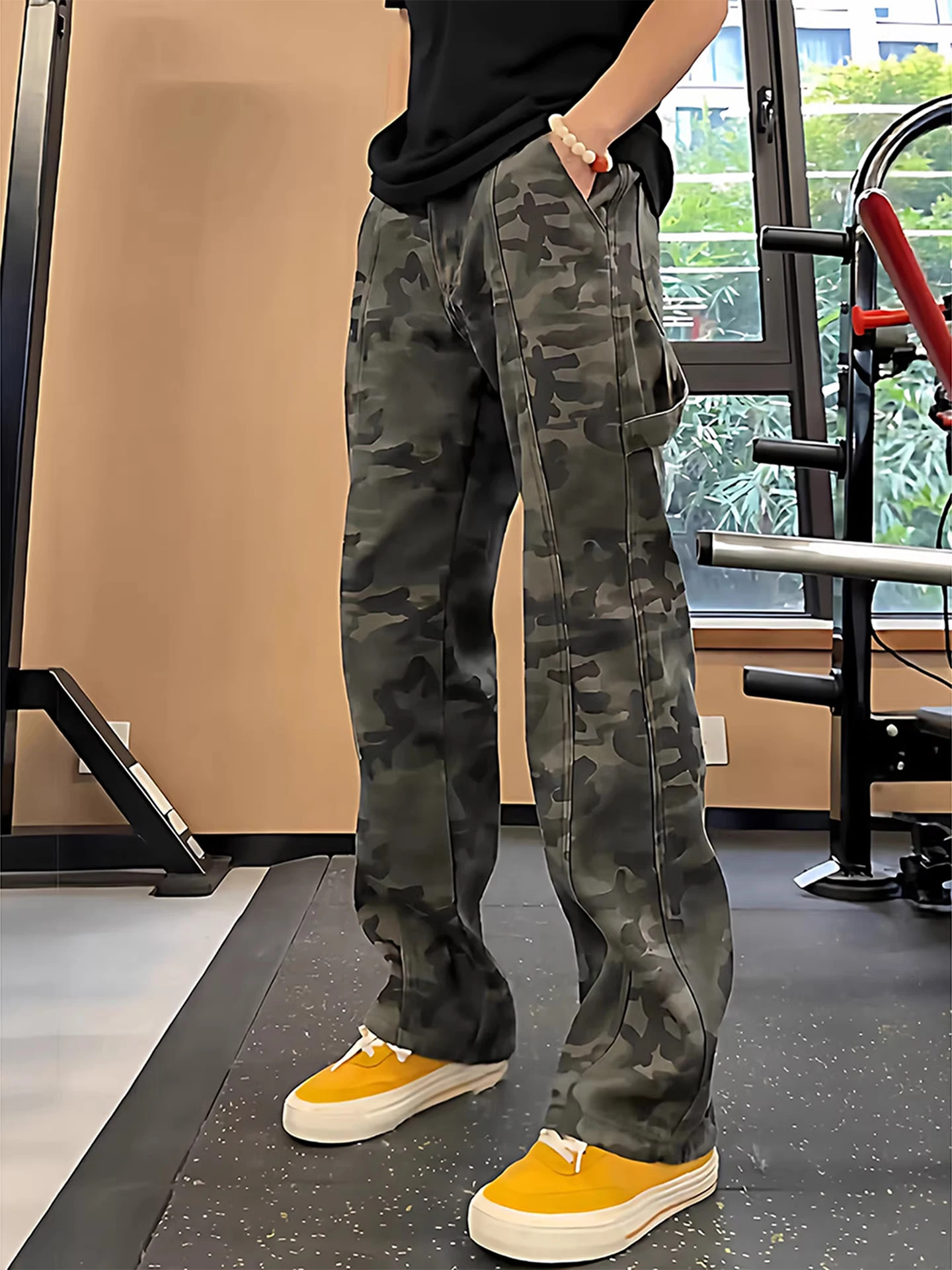 

American High Street Camouflage Jeans Men's Early Spring High-End Feeling Cool Loggers Pants Deconstructed Straight Leg Micro...