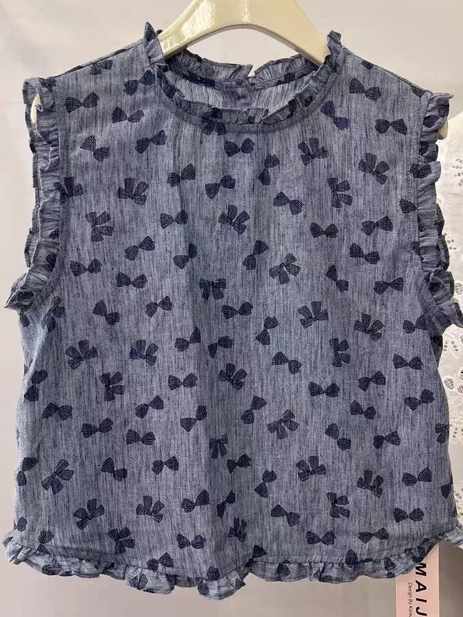 

Summer 2026 Sweet Knot Print Sleeveless Women's Shirt Vest Korean Style Fashionable Wood Grain Top