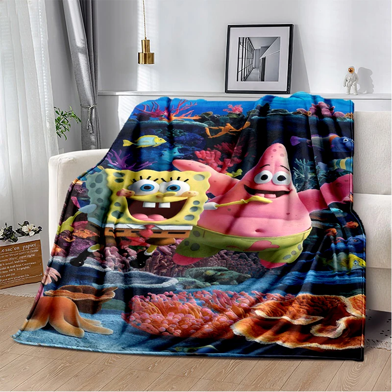 Funny S-SpongeBob Patrick Star Cartoon Flannel Blanket Soft Warm Throw Blanket for Bedroom Living Room Bed Camping Picnic Kids