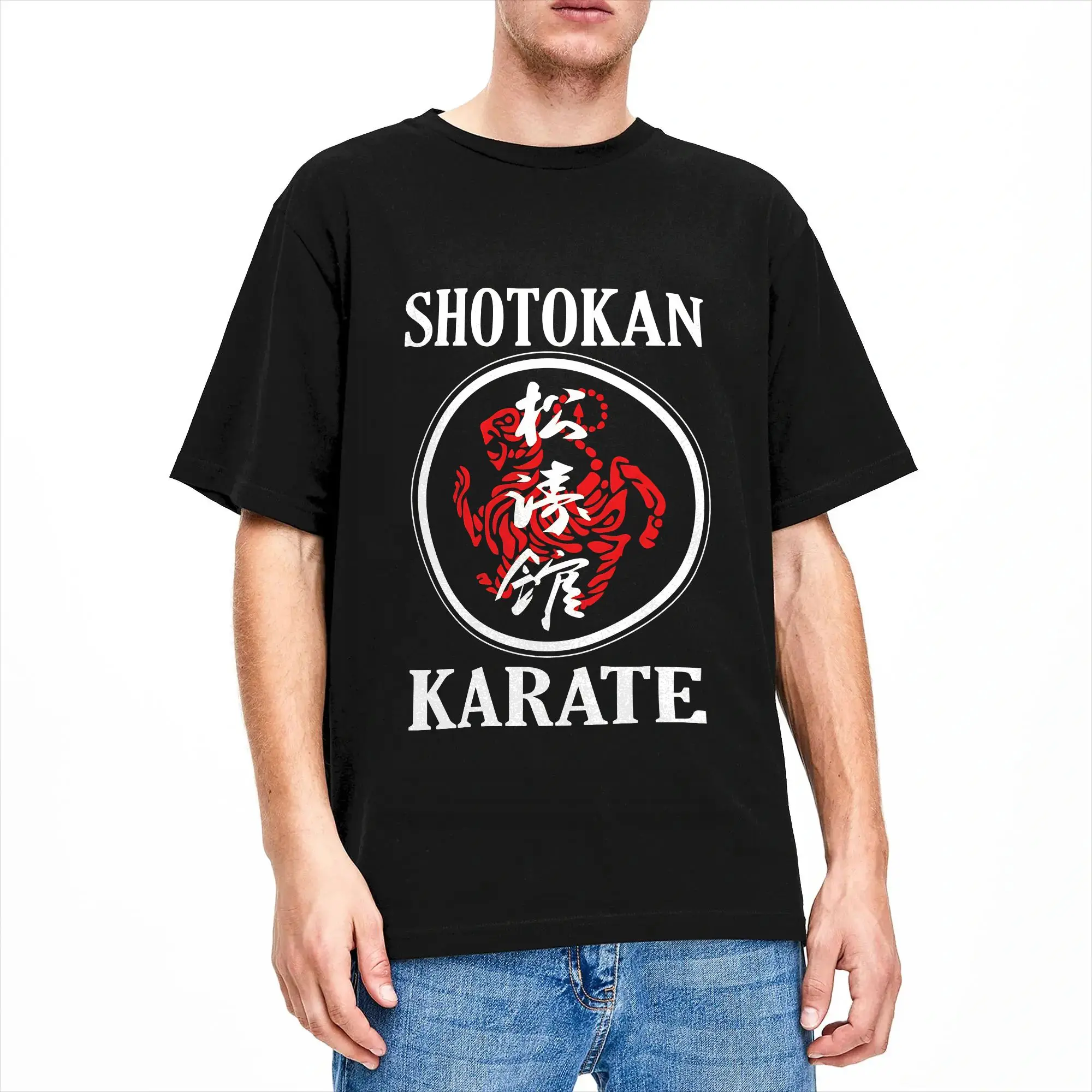 Shotokan Karate Tiger And Kanji Cotton T Shirt For Men Summer Karate Shotokan Vintage T Shirts Hipster Tees Oversize Cheap Tops