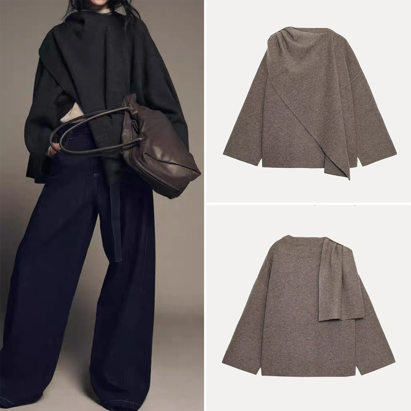 

Winter 2025 Women's Knitted Long Sve Coat Scarf Matching Faionable Outerwear Z Brand Chinese Production