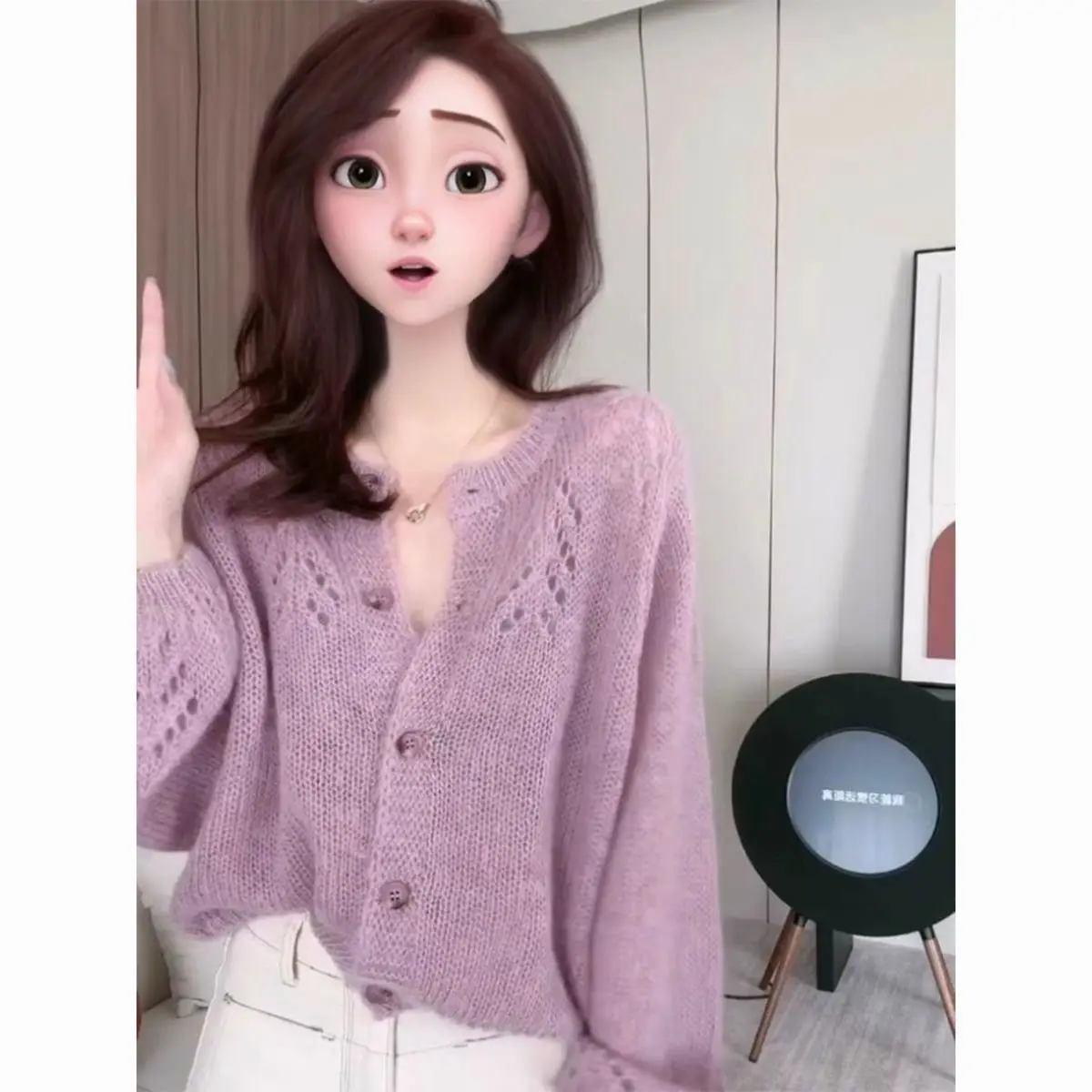 

Новый ажурный длинный свековый вязаный свободный кардиган, нежный универсальный женский свитер, удобный дышащий осенний свитер