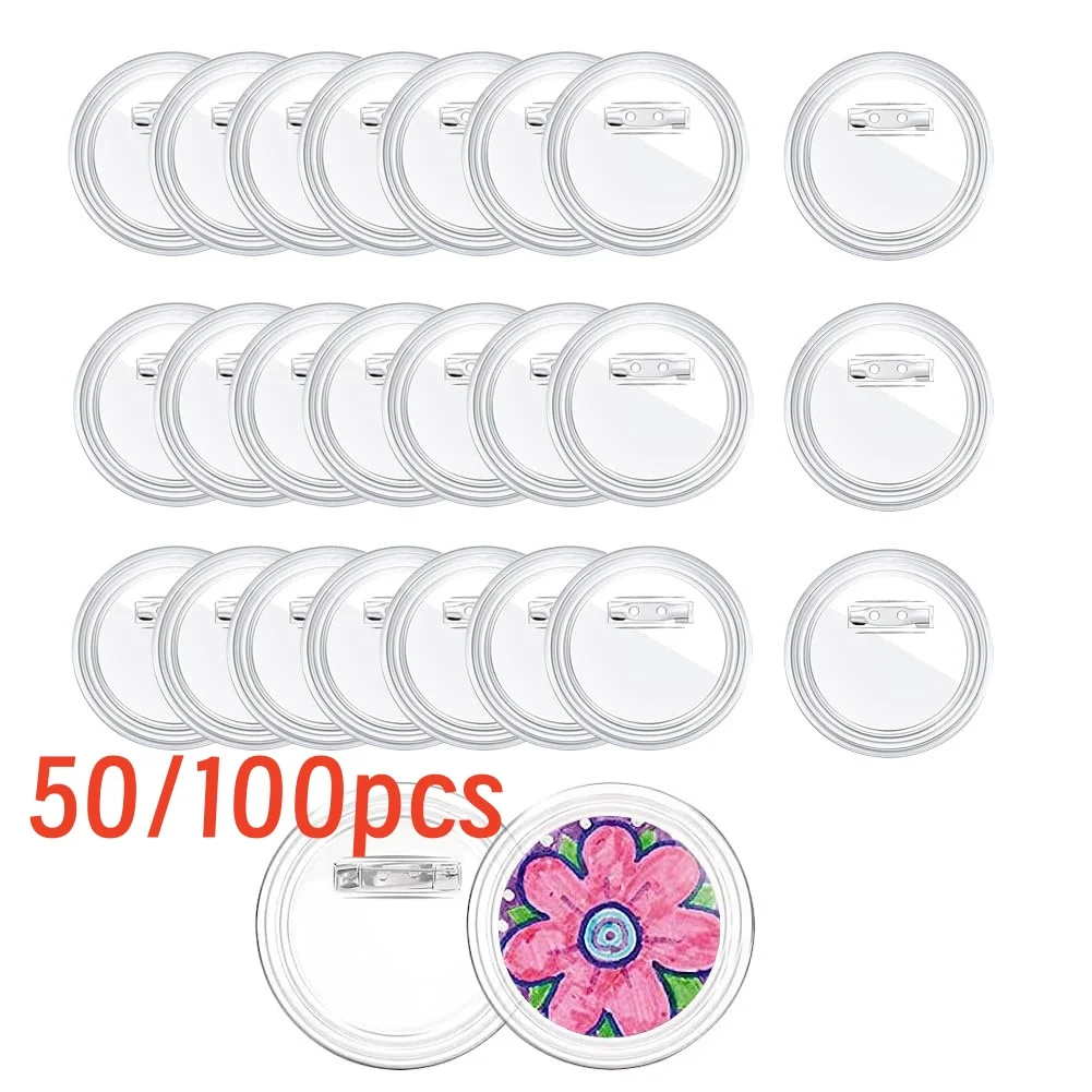 

50/100pcs Acrylic DIY Button Badges Clear Pins Buttons Badges Kit For DIY Painting Friends Gift Clear Button Pin