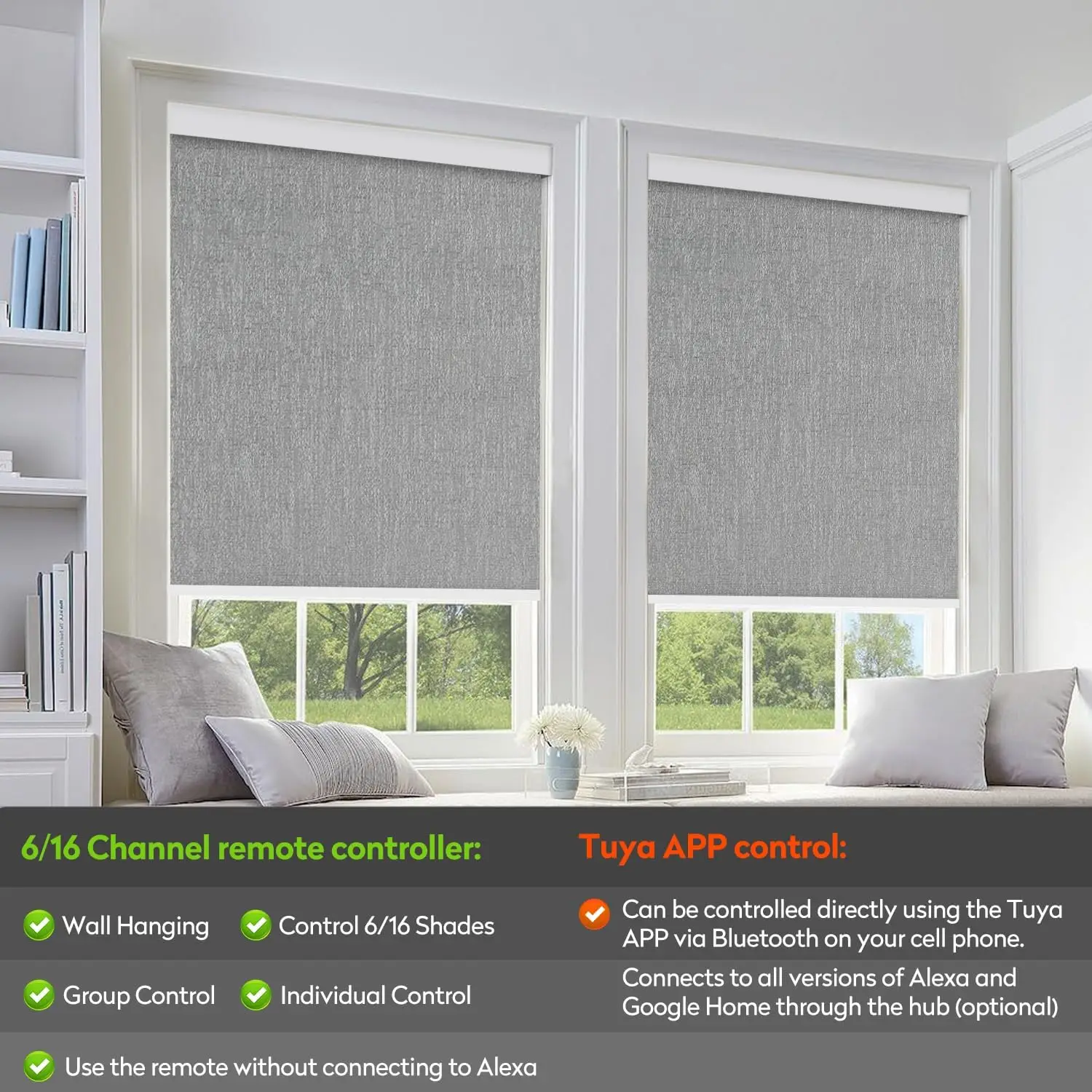 Custom MadeSunrosd Smart Blackout Roller Shades - Alexa/Google Home Compatible W/Rechargeable Motor & Valance, Custom Sizes