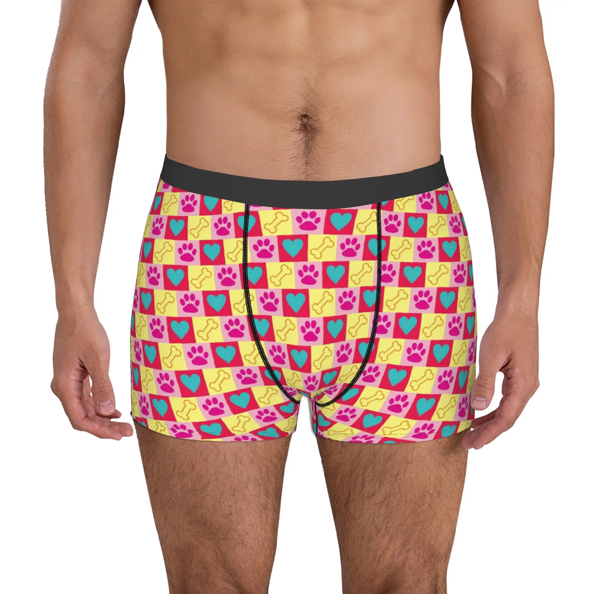 

Dog Paw Checkered Plaid Boxers Shorts Men's Cute Animal Dog Lover Briefs Underwear Cool Underpants