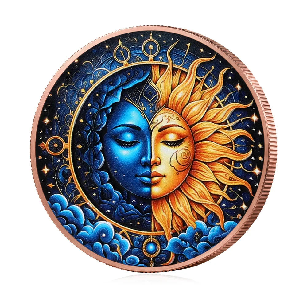 1oz. 999 Fine Copper Sun Moon Face Coin Whispers of the Firmament Blue Gold Colorized High Relief 3D Collectible Medal Gift