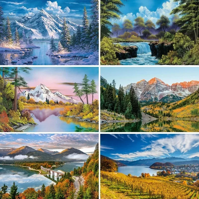 Diamond Mosaic Painting of Mountain and Lake,Nature Scenery, Full Square Diamond Embroidery, Rhinestones Cross Stitch, DIY Decor