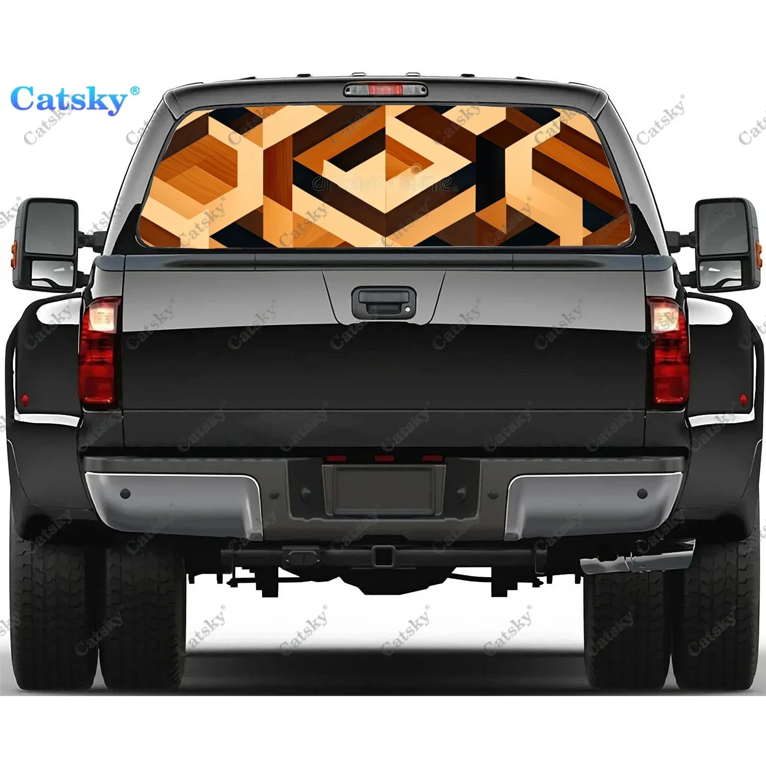 

Natural Wooden Geometric Rear Window Decal Fit Pickup,Truck,Car Universal See Through Perforated Back Window Vinyl Sticker
