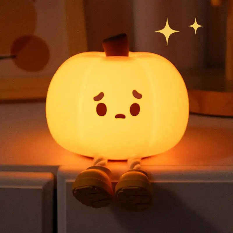 Halloween Pumpkin Night Lights Cute Soft Silicone Safe Lamp Decorations Timing Dimmable Bedside Decor Kids Baby Halloween Gifts