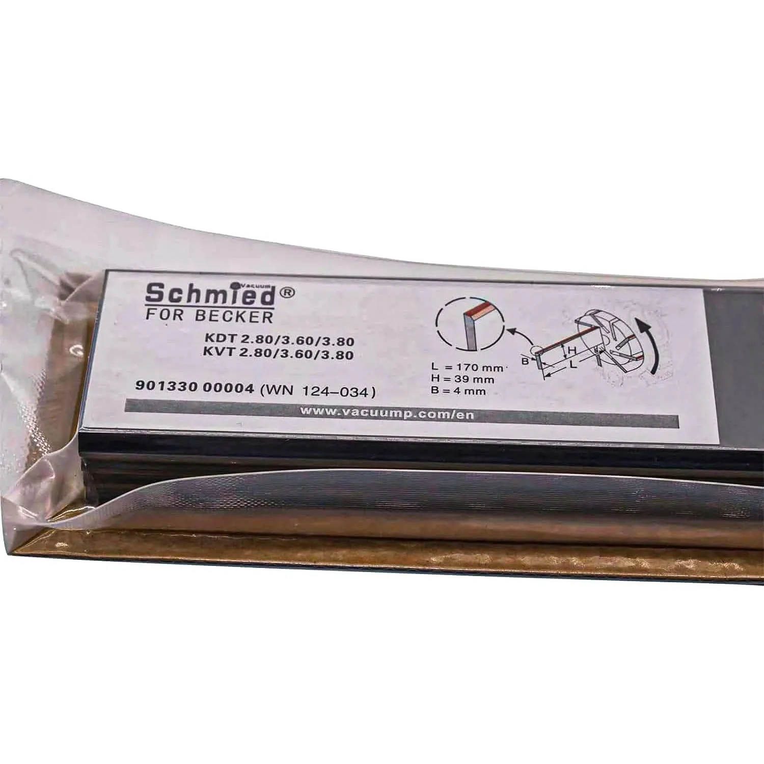 4 Pack Vane WN124-034 90133000004 for Becker Vacuum Pump KDT/KVT 2.80, KDT/KVT 3.60, KDT/KVT 3.80, Picchio 2200, 170-39-4mm