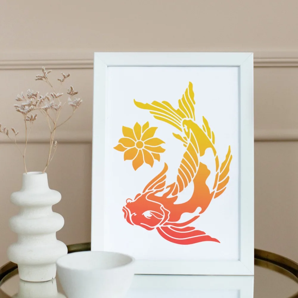 1pcs Lotus and Koi Painting Stencil Reusable PET  Templates DIY Art Craft Wall Cut Stencils for Painting