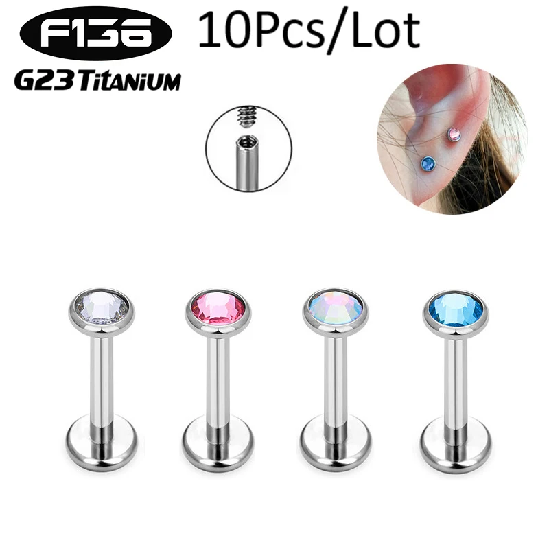 

10Pcs G23 Titanium 3/4mm 5A Zircon Labret Ear Lip Stud Tragus Helix Cartilage Conch Flatback Earlobe Stud Piercing Body Jewelry