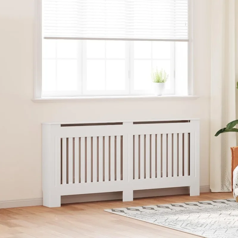 Radiator Cover, Slatted Design Heater Cover Cabinet with Top Storage Shelf, Hide Cluttered Pipes, MDF Cabinet