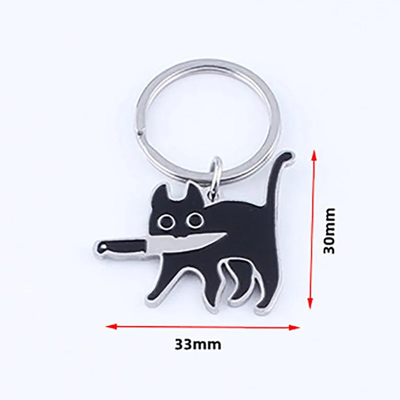 Cartoon Knife Cat Keychain Cute Stainless Steel Black Kitten Key Chains Keyring Bag Pendant Hanging Jewelry Gift