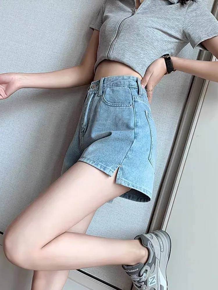 

High Waist Loose Fit Denim Shorts for Women Summer New Style Vintage Ripped A-Line Wide Leg Hot Pants plus Size