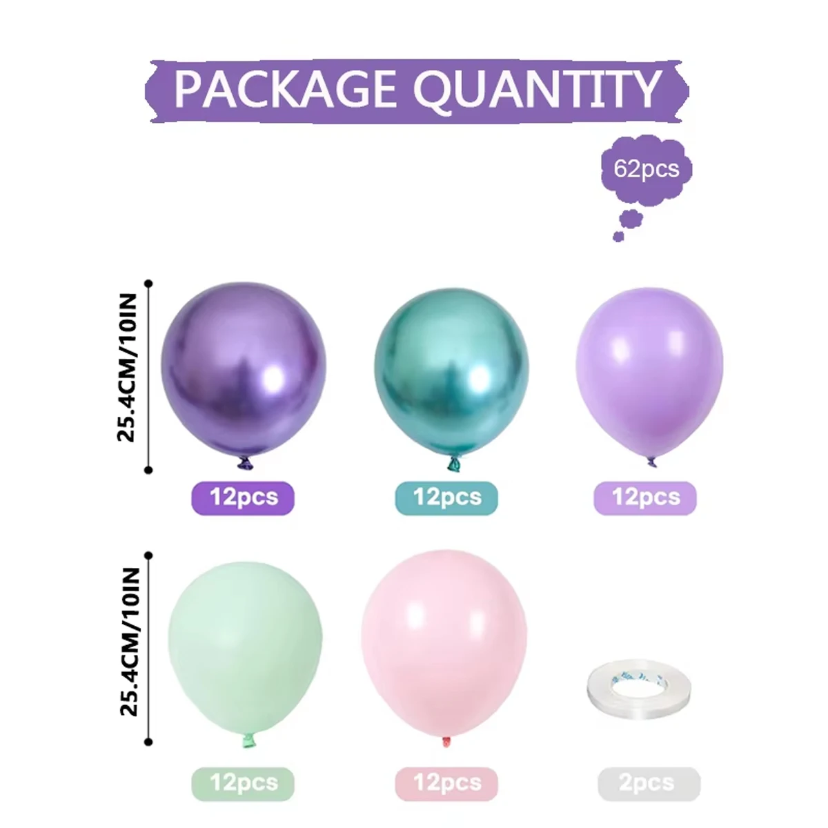 62PCS Purple Green Latex Balloon Wreath Arch Kit Mermaid Theme, Wedding, Birthday Party Decoration
