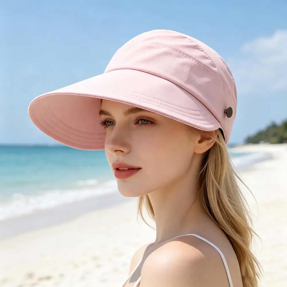 Elastic Strap Hat Ponytail Sun Hat Adjustable Extended Brim Sun Hat for Women Lightweight Breathable Outdoor Sports Cap Wide