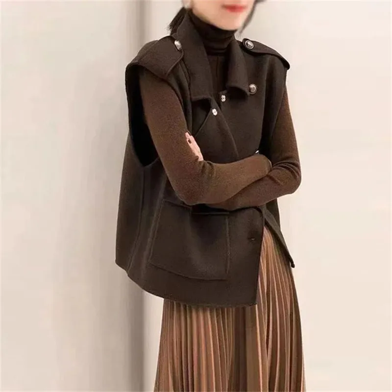 Herfst Winter Korte Wollen Vest Jas Vrouwen Nieuwe Losse Pak Kraag Vestidos Jas Single-Breasted Pure Kleur Vest vrouwelijke