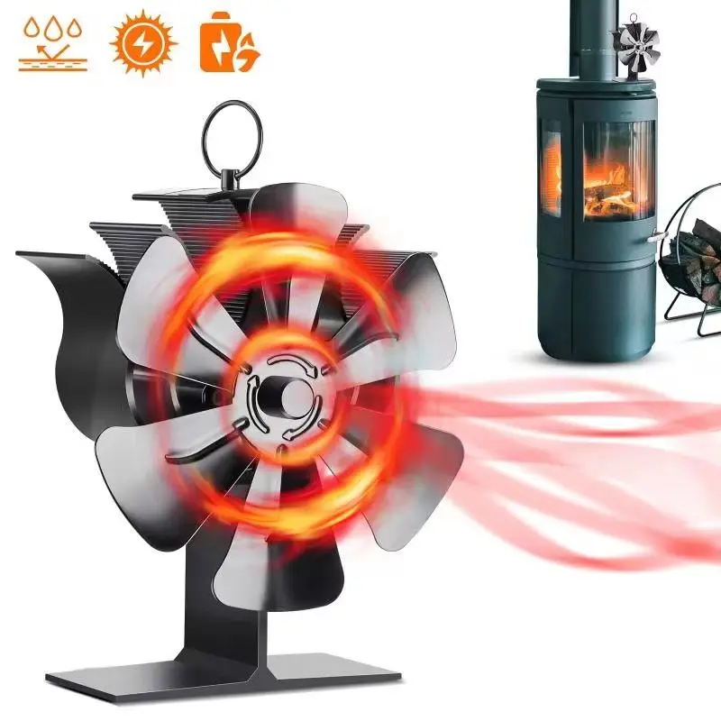 6 Blade Fireplace Fan Heat-powered Stove Fan Log Wood Burner Eco Friendly Quiet Fan Outdoors No Battery or Electricity Stove Fan