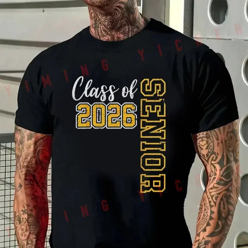 

Class Of 2026 Senior Graduation - Bold Class Of 2026 Graphic Motorcycle Men's T-shirt Summer Cotton Short Sleeve Round Neck Top