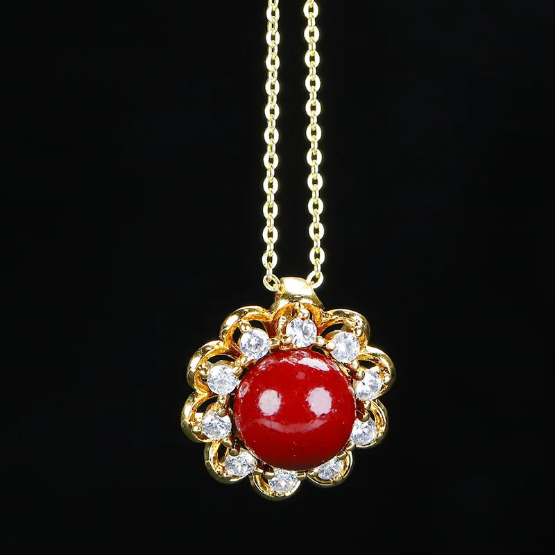 Cinnabar Inlaid Pendant Zijin Sand Pendant Fashion Women's Necklace