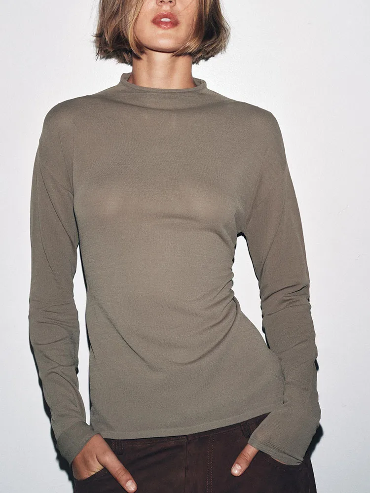 Faionable Strickoberteil mit Ba Bow Design f Hoher Kragen Long Sve Damen Herbst Neuankömmling Slim Fit Casual Sle