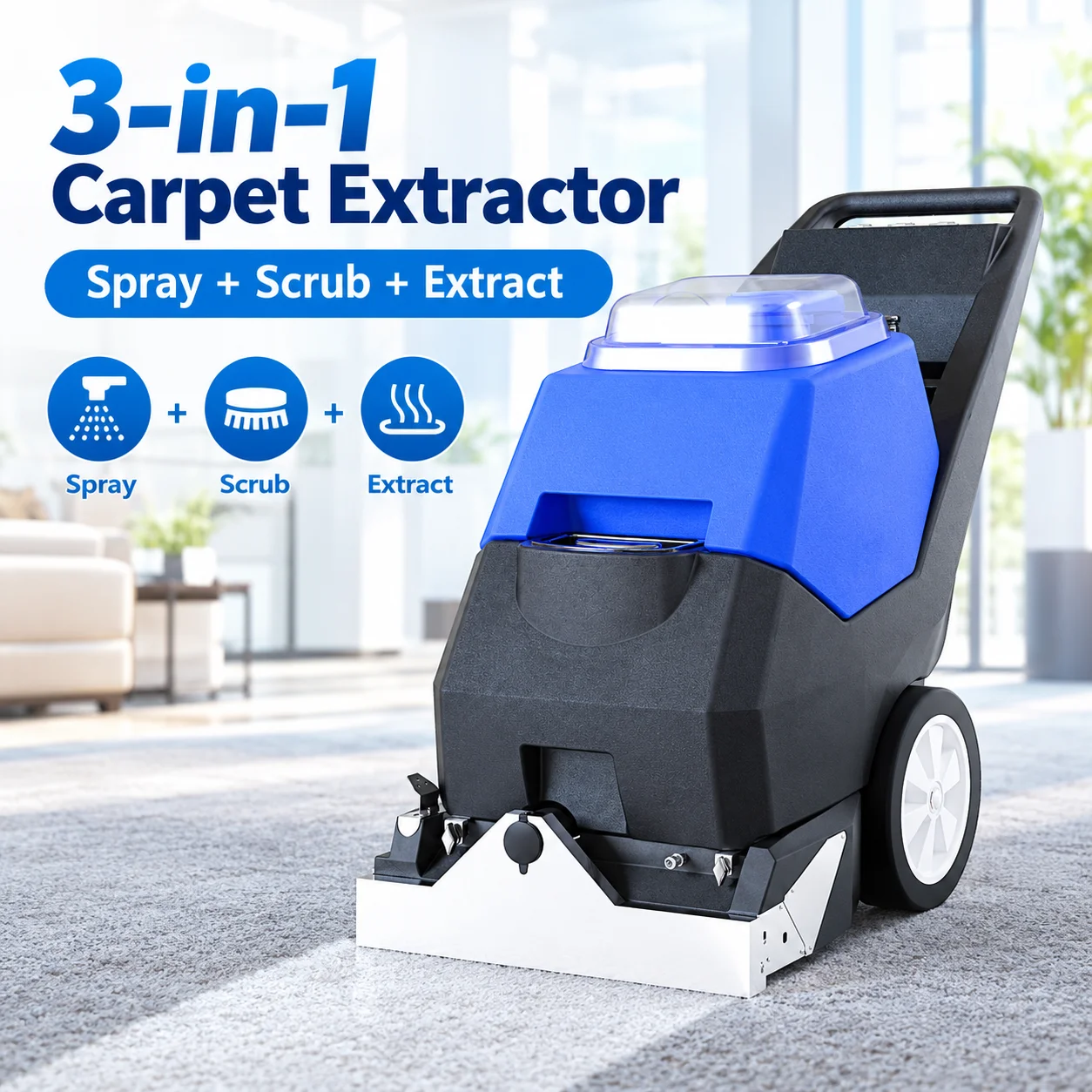 3-in-1 Carpet Extractor Multifunction Carpet Shampoo Machine Commercial Carpet Cleaning Machine for Hotel Conference Room