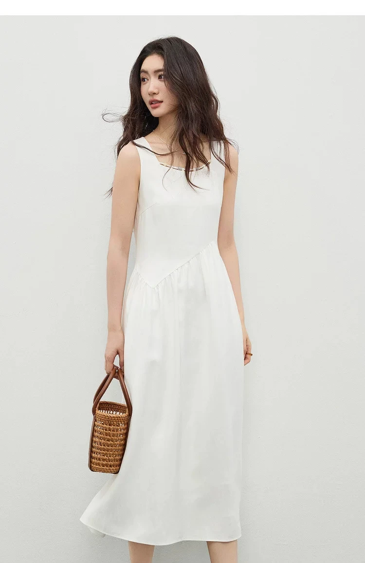 SENTUBILA Damen Ärmelloses Midikleid 2026 Sommer Elegantes Minimalistisches Ausgeschnittenes Perlenbesetztes Kleid mit Quadratischem Ausschnitt und Plissee-A-Linie 162LP6225 – Detail 24