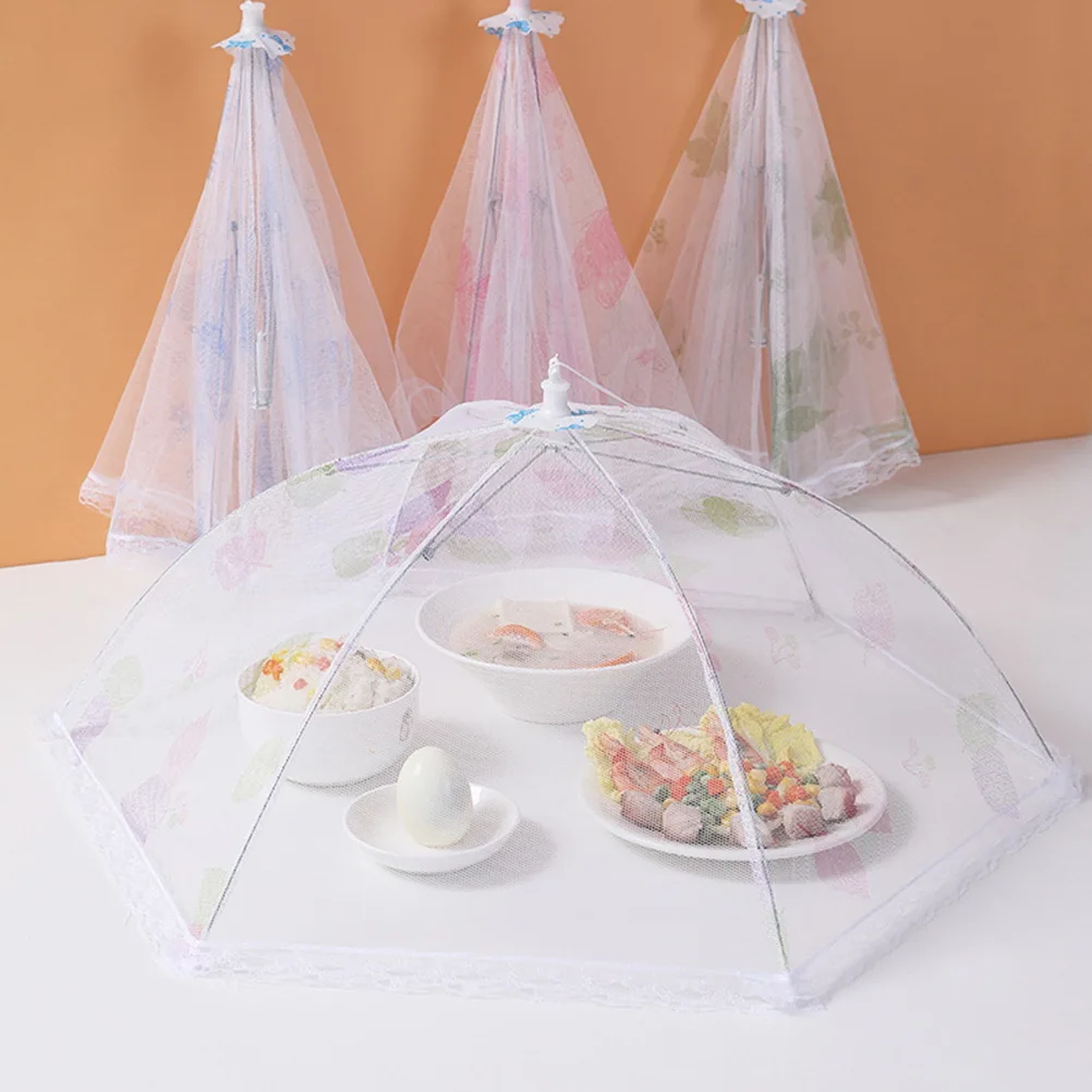 

2pcs Dust-Proof Food Mesh Dish Cover Tent Breathable Fly Protection Foldable Kitchen Storage Lace Design Leftovers Cover
