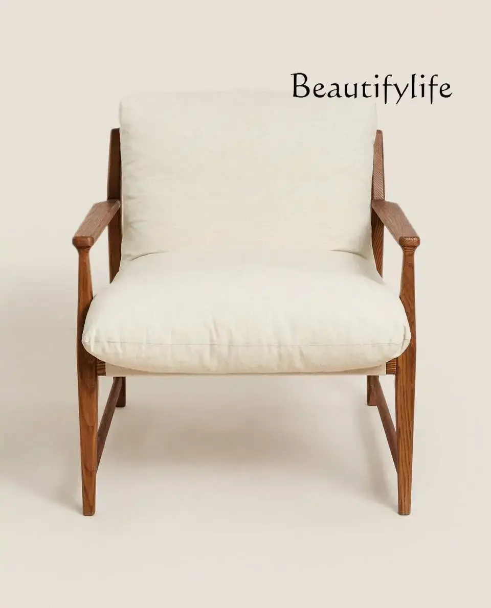 

X European Modern Simple Home Living Room Detachable Zipper Cushion Wooden Single Sofa