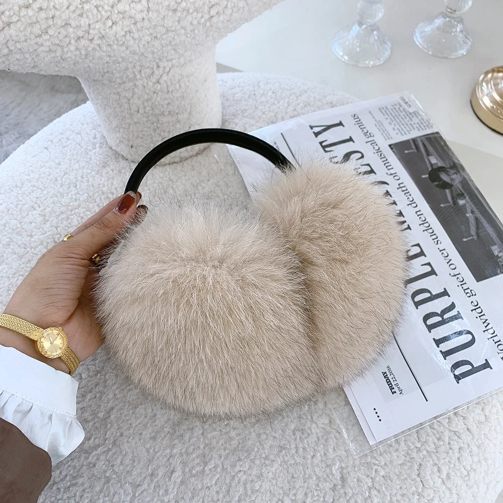 Winter Women Warm Real Fox Fur Earmuffs Girl's Earlap Ultra Large Ladies Plush Earmuff Luxury Ladies Fox Fur Earmuffs