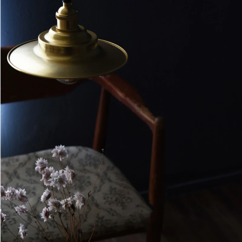20CM Brass Pendant Lights for Dinning Living room Loft Industrial kitchen pendant lighting with copper Lampshade fabric wire