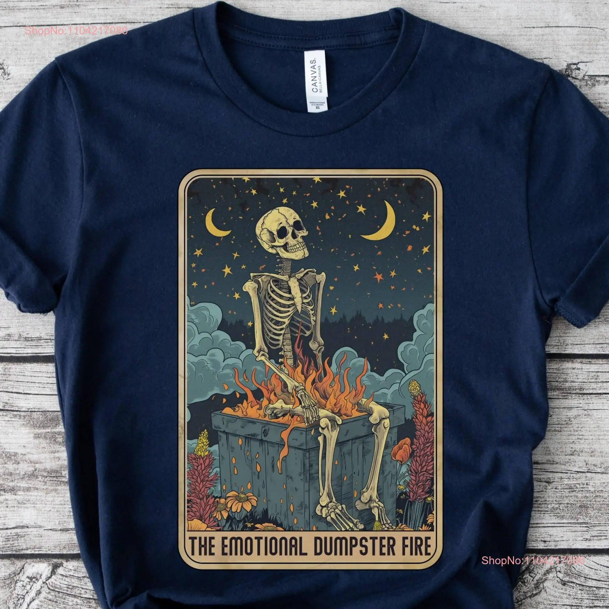 Funny Skeleton TaroT T Shirt Card Witchy Clothing Anxiety Therapy Wicca Divination Emotional Dumpster Fire