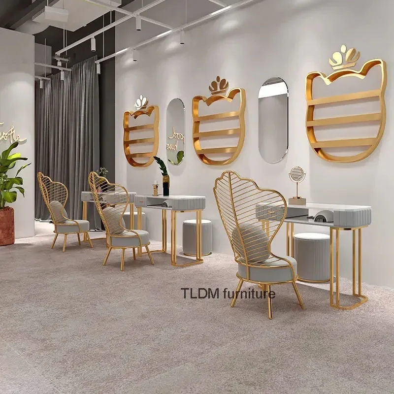 

Nordic light luxury Slate Nail Tables Professional Double Manicure Table Salon Furniture beauty salon Manicure Table Chair Set A