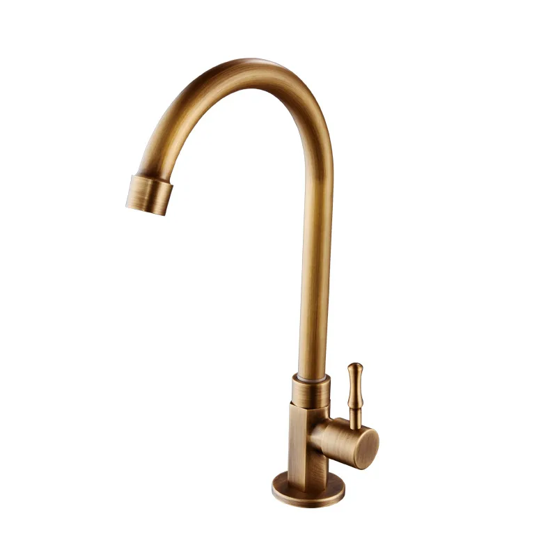 

Antique single cold single hot kitchen faucet All copper rotatable single cold dishwashing sink faucet