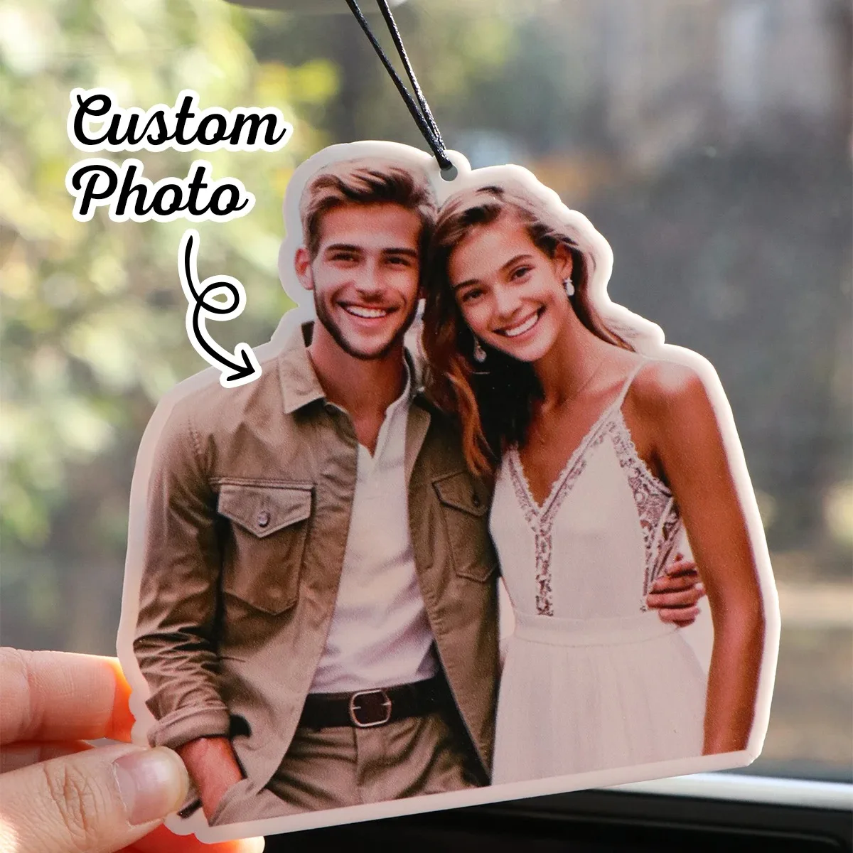 Custom Cutout Photo Car Hanging Ornament Personalized Couple Portrait Rearview Mirror Pendant Auto Interior Anniversary Gift
