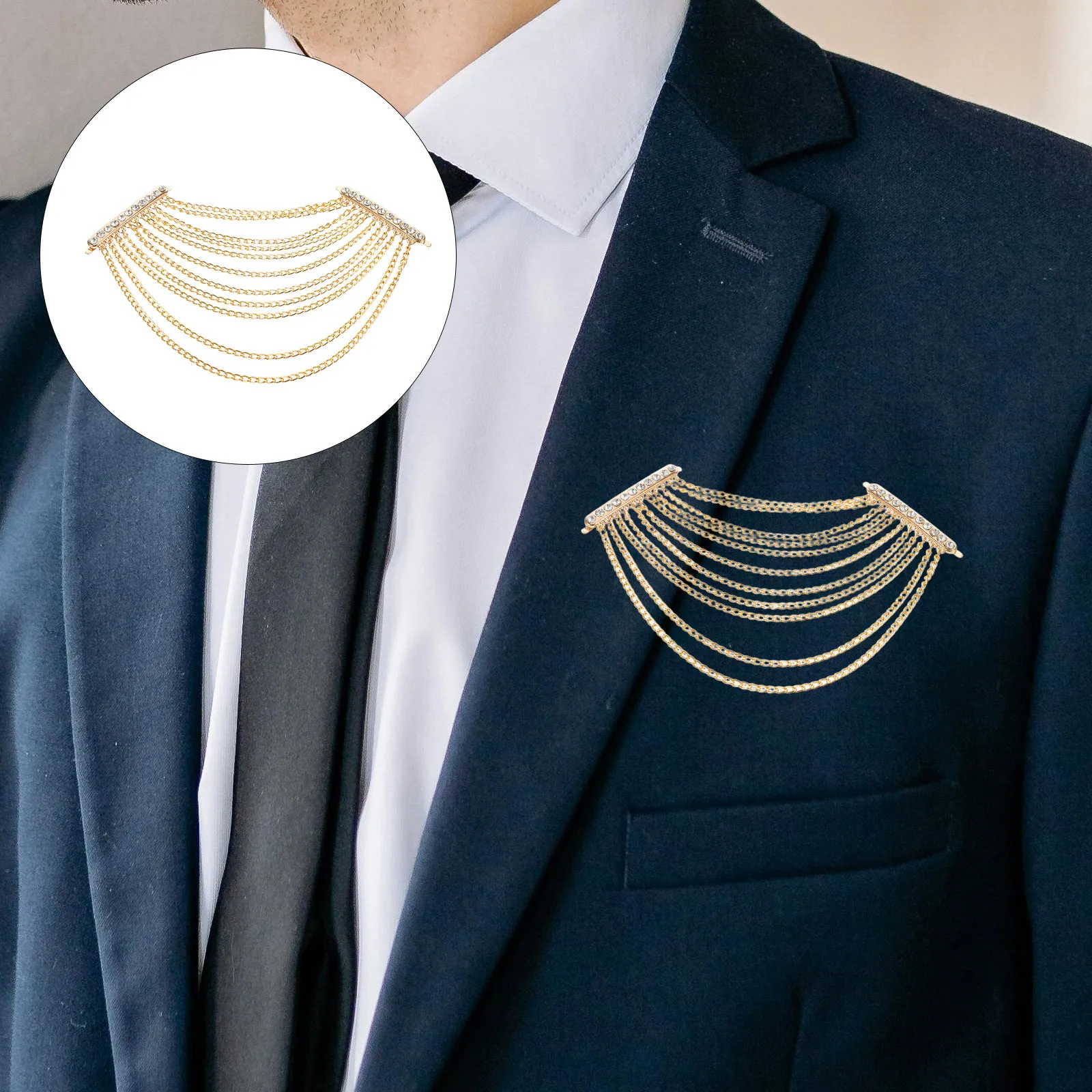 

1Pair Handcrafted Tassel Chain Epaulettes Rhinestone Shoulder Badge Vintage Jackets Costumes Events