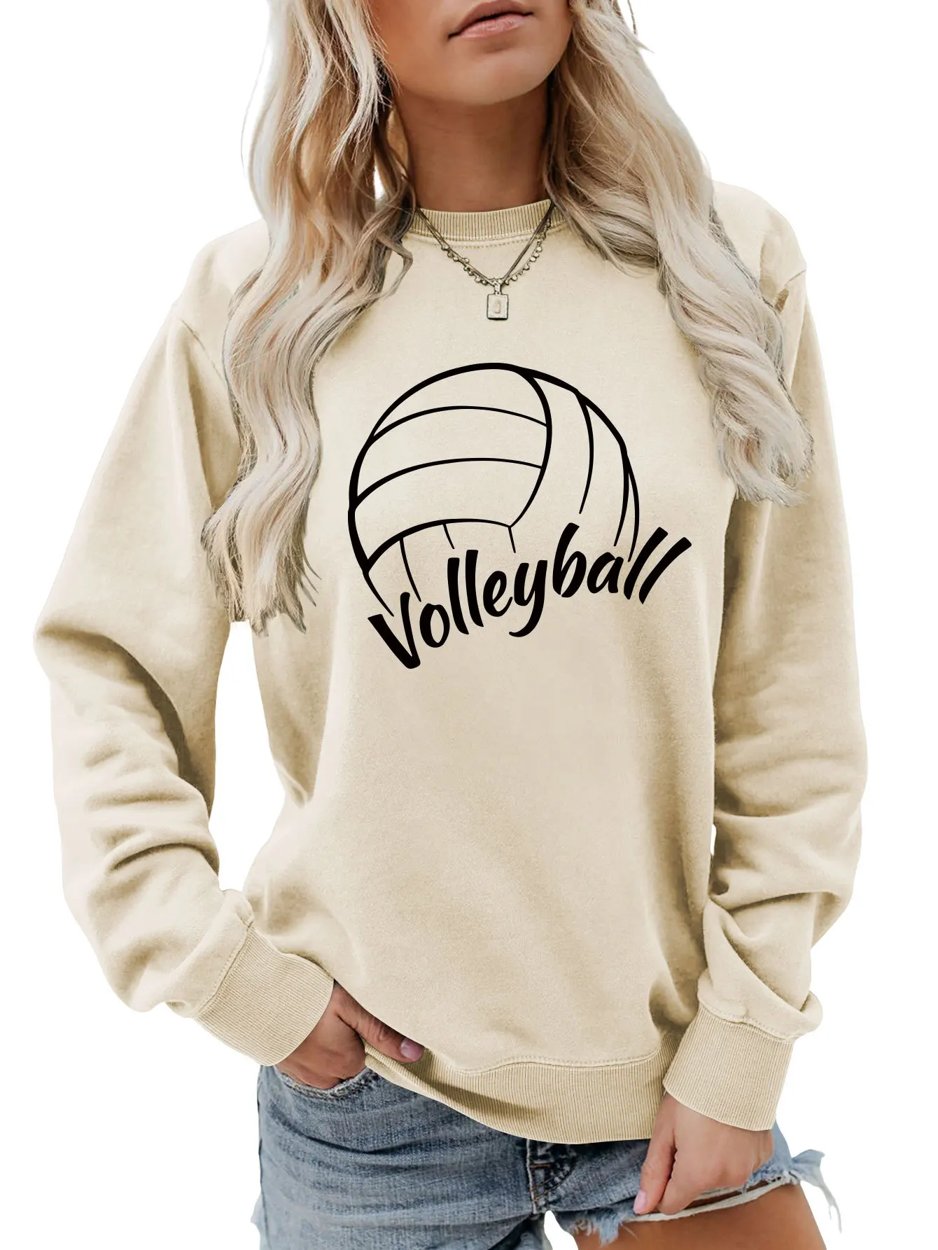 Autumn round neck casual T-shirt hoodie volleyball ball printing new loose long-sleeved ladies blouse with all fashion pullover